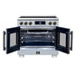FORNO Maximus 36-Inch 5.36 cu. ft. French Door Induction Range, True Convection, Air Sous Vide, Air Fry Basket in White with Antique Brass Accents, FFSIN0932-36WHT