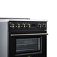 FORNO Torino 30-Inch 4.32 cu. ft. Induction Freestanding Range, True Convection, Air Fry Basket in Black with Antique Brass Accents, FFSIN0936-30BLK