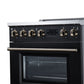 FORNO Torino 30-Inch 4.32 cu. ft. Induction Freestanding Range, True Convection, Air Fry Basket in Black with Antique Brass Accents, FFSIN0936-30BLK