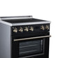 FORNO Torino 30-Inch 4.32 cu. ft. Induction Freestanding Range, True Convection, Air Fry Basket in Black with Antique Brass Accents, FFSIN0936-30BLK