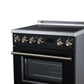 FORNO Torino 30-Inch 4.32 cu. ft. Induction Freestanding Range, True Convection, Air Fry Basket in Black with Antique Brass Accents, FFSIN0936-30BLK