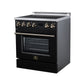 FORNO Torino 30-Inch 4.32 cu. ft. Induction Freestanding Range, True Convection, Air Fry Basket in Black with Antique Brass Accents, FFSIN0936-30BLK