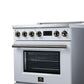 FORNO Torino 30-Inch 4.32 cu. ft. Induction Freestanding Range, True Convection, Air Fry Basket in White with Antique Brass Accents, FFSIN0936-30WHT