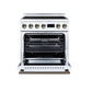 FORNO Torino 30-Inch 4.32 cu. ft. Induction Freestanding Range, True Convection, Air Fry Basket in White with Antique Brass Accents, FFSIN0936-30WHT
