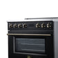 FORNO Torino 36-Inch 5.36 cu. ft. Induction Freestanding Range, True Convection, Air Fry Basket in Black with Antique Brass Accents, FFSIN0936-36BLK