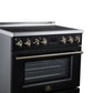 FORNO Torino 36-Inch 5.36 cu. ft. Induction Freestanding Range, True Convection, Air Fry Basket in Black with Antique Brass Accents, FFSIN0936-36BLK