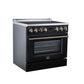 FORNO Torino 36-Inch 5.36 cu. ft. Induction Freestanding Range, True Convection, Air Fry Basket in Black with Antique Brass Accents, FFSIN0936-36BLK