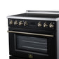 FORNO Torino 36-Inch 5.36 cu. ft. Induction Freestanding Range, True Convection, Air Fry Basket in Black with Antique Brass Accents, FFSIN0936-36BLK