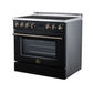 FORNO Torino 36-Inch 5.36 cu. ft. Induction Freestanding Range, True Convection, Air Fry Basket in Black with Antique Brass Accents, FFSIN0936-36BLK