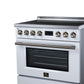 FORNO Torino 36-Inch 5.36 cu. ft. Induction Freestanding Range, True Convection, Air Fry Basket in White with Antique Brass Accents, FFSIN0936-36WHT