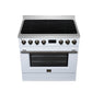 FORNO Torino 36-Inch 5.36 cu. ft. Induction Freestanding Range, True Convection, Air Fry Basket in White with Antique Brass Accents, FFSIN0936-36WHT