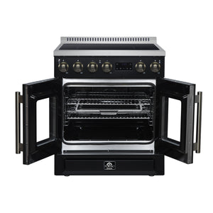 FORNO Torino 30" 4.32 cu. ft. French Door Induction Range with True Convection, Air Fry and Sous Vide in Black 240V, FFSIN0950-30BLK