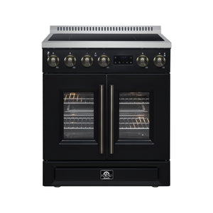 FORNO Torino 30" 4.32 cu. ft. French Door Induction Range with True Convection, Air Fry and Sous Vide in Black 240V, FFSIN0950-30BLK