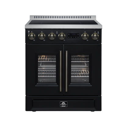 FORNO Torino 30" 4.32 cu. ft. French Door Induction Range with True Convection, Air Fry and Sous Vide in Black 240V, FFSIN0950-30BLK