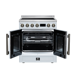 FORNO Torino 30" 4.32 cu. ft. French Door Induction Range with True Convection, Air Fry and Sous Vide in White 240V, FFSIN0950-30WHT