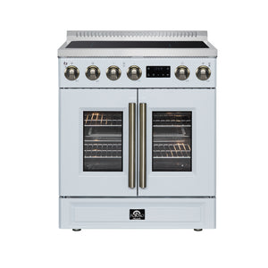 FORNO Torino 30" 4.32 cu. ft. French Door Induction Range with True Convection, Air Fry and Sous Vide in White 240V, FFSIN0950-30WHT