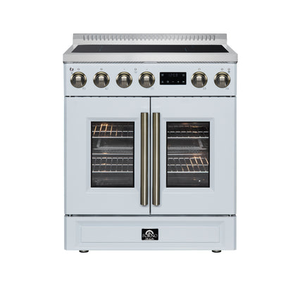 FORNO Torino 30" 4.32 cu. ft. French Door Induction Range with True Convection, Air Fry and Sous Vide in White 240V, FFSIN0950-30WHT