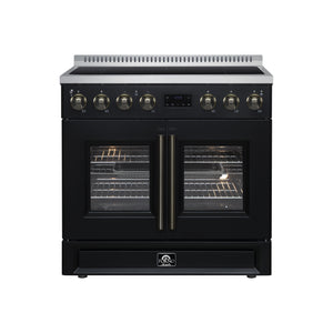 FORNO Torino 36" 5.36 cu. ft. French Door Induction Range with True Convection, Air Fry and Sous Vide in Black 240V, FFSIN0950-36BLK