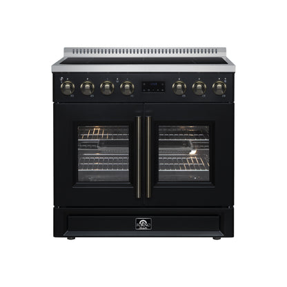 FORNO Torino 36" 5.36 cu. ft. French Door Induction Range with True Convection, Air Fry and Sous Vide in Black 240V, FFSIN0950-36BLK