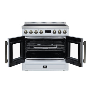 FORNO Torino 36" 5.36 cu. ft. French Door Induction Range with True Convection, Air Fry and Sous Vide in White 240V, FFSIN0950-36WHT