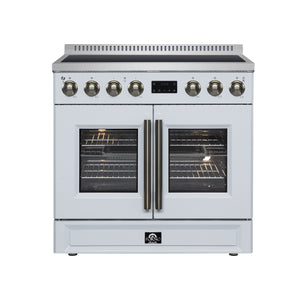 FORNO Torino 36" 5.36 cu. ft. French Door Induction Range with True Convection, Air Fry and Sous Vide in White 240V, FFSIN0950-36WHT