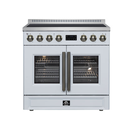 FORNO Torino 36" 5.36 cu. ft. French Door Induction Range with True Convection, Air Fry and Sous Vide in White 240V, FFSIN0950-36WHT
