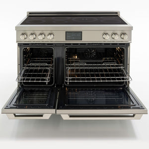 Induction Hardware Luxury Series Vega Edition 48-Inch 7.7 Cu. Ft. Double Oven Induction Range, Self-Cleaning, Stainless Steel with Gold Accents, S-IR48-SS-VEGA