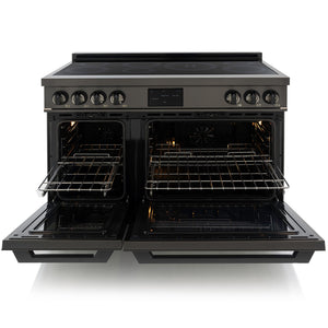 Induction Hardware Luxury Series 48-Inch 7.7 Cu. Ft. Double Oven Induction Range, Self-Cleaning, Black Stainless Steel, S-IR48-BS