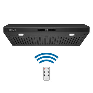 Cosmo Haven 30" 500 CFM Ducted Under Cabinet Range Hood, Touch Controls, LED Lights in Matte Black, COS-KS6U30-BK