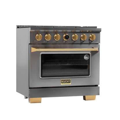 Kucht 36" 5.2 cu. ft. 6 Burner Propane Gas Dual Fuel Range in Titanium Stainless Steel with Digital Thermostat