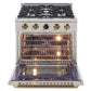 Kucht 30" 4.2 cu. ft. 4 Burner Propane Gas Dual Fuel Range in Stainless Steel with Gold Accents and Digital Thermostat