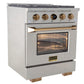 Kucht 30" 4.2 cu. ft. 4 Burner Propane Gas Dual Fuel Range in Stainless Steel with Gold Accents and Digital Thermostat
