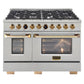 Kucht 48" 6.7 cu. ft. 8 Burner Natural Gas Dual Fuel Range in Stainless Steel with Gold Accents and Digital Thermostat