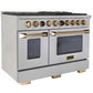 Kucht 48" 6.7 cu. ft. 8 Burner Natural Gas Dual Fuel Range in Stainless Steel with Gold Accents and Digital Thermostat