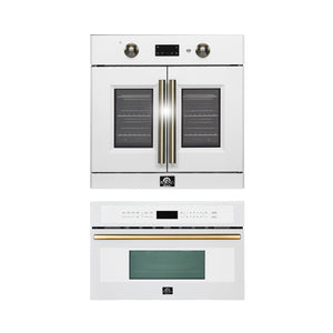FORNO Appliance Package - 30" Single Wall Oven, 30" Microwave Oven in White with Brass Accents, FBDL-025-02CAUS