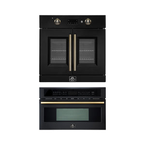 FORNO Appliance Package - 30" Single Wall Oven, 30" Microwave Oven in Black with Brass Accents, FBDL-025-03CAUS