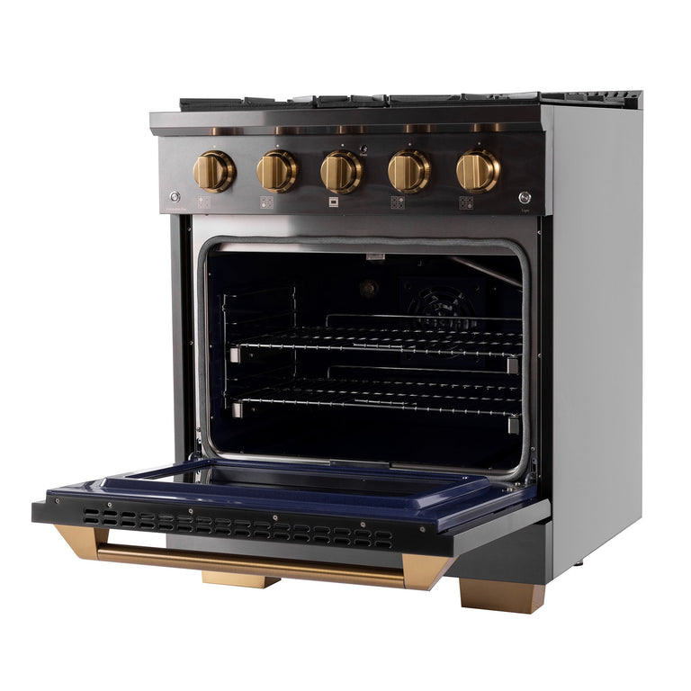 Kucht Gemstone Professional 30" 4.2 cu. ft. Propane Gas Range in Titanium Stainless Steel with Gold Accents, KEG303/LP