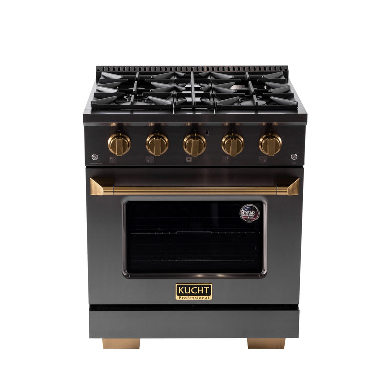 Kucht Gemstone Professional 30" 4.2 cu. ft. Propane Gas Range in Titanium Stainless Steel with Gold Accents, KEG303/LP