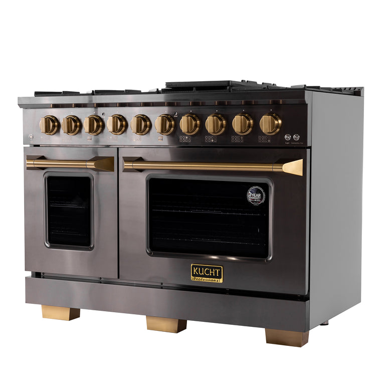 Kucht Gemstone Professional 48" 6.7 cu. ft. Natural Gas Range in Titanium Stainless Steel with Gold Accents, KEG483