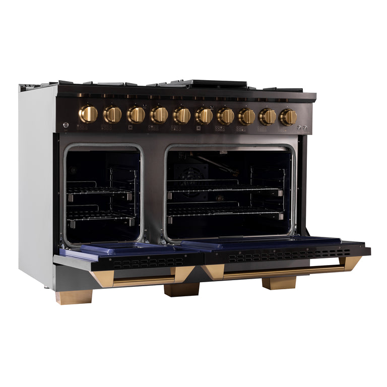 Kucht Gemstone Professional 48" 6.7 cu. ft. Natural Gas Range in Titanium Stainless Steel with Gold Accents, KEG483