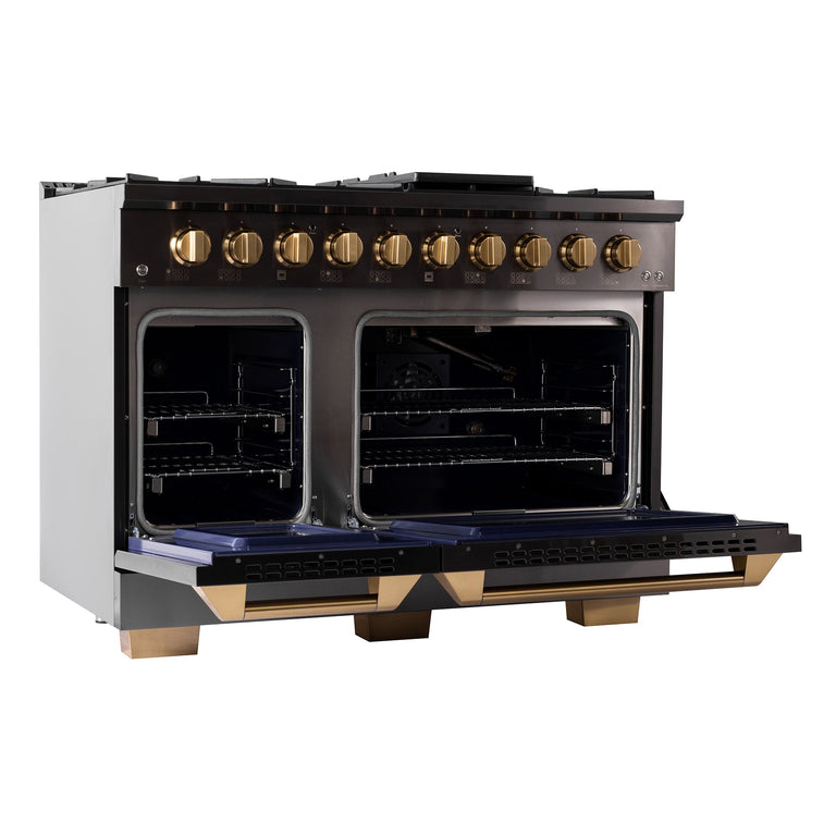 Kucht Gemstone Professional 48" 6.7 cu. ft. Propane Gas Range in Titanium Stainless Steel with Gold Accents, KEG483/LP