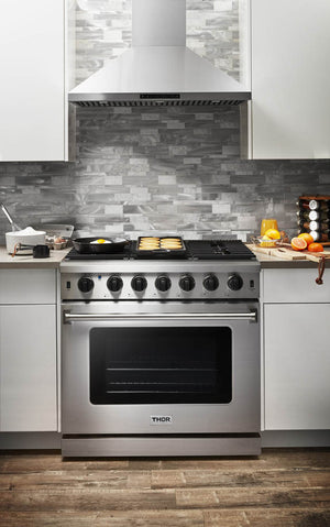 THOR Kitchen 36 in. Wall Mount LED Light Range Hood in Stainless Steel, HRH3607