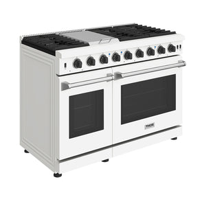THOR Kitchen Professional 48" 6.75 cu. ft. Propane Gas Range, 6 Sealed Burners with Griddle in White Matte, LRG4807UWLP