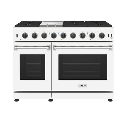 THOR Kitchen Professional 48" 6.75 cu. ft. Propane Gas Range, 6 Sealed Burners with Griddle in White Matte, LRG4807UWLP