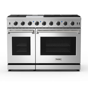THOR Kitchen 48 in. 6.8 cu. ft. Double Oven Propane Gas Range in Stainless Steel, LRG4807ULP