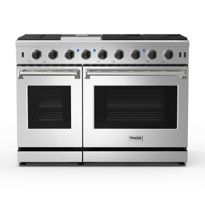 THOR Kitchen Package - 48" Natural Gas Range, Wall Mount Range Hood, 36" French Door Refrigerator with Ice Maker & Water Dispenser, Dishwasher, 24" Microwave Drawer, Ice Maker, AP-LRG4807U-FD-6I