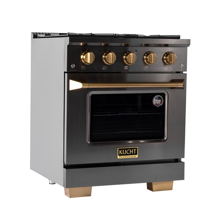 Kucht Gemstone Professional 30" 4.2 cu. ft. Dual Fuel Range in Titanium Stainless Steel with Gold Accents, KED304