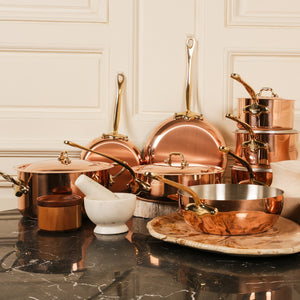Mauviel 1830 M'Heritage M'150 B Copper Paella Pan With Brass Handles, 13.8-In