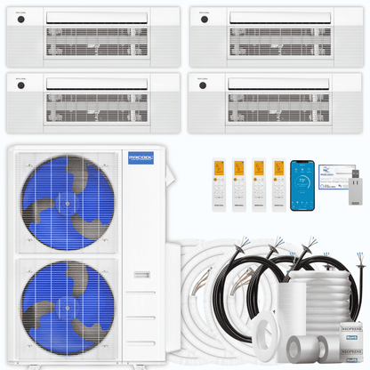 MRCOOL DIY 5th Gen 4-Zone 48,000 BTU Ceiling Cassette Ductless Mini Split Air Conditioner & Heat Pump with Pre-Charged Line Sets (9K+9K+12K+18K), DIYM455HP