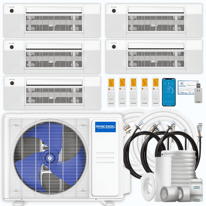 MRCOOL DIY 5th Gen 5-Zone 33,000 BTU Ceiling Cassette Ductless Mini Split Air Conditioner & Heat Pump with Pre-Charged Line Sets (6K+6K+6K+6K+9K), DIYM536HP